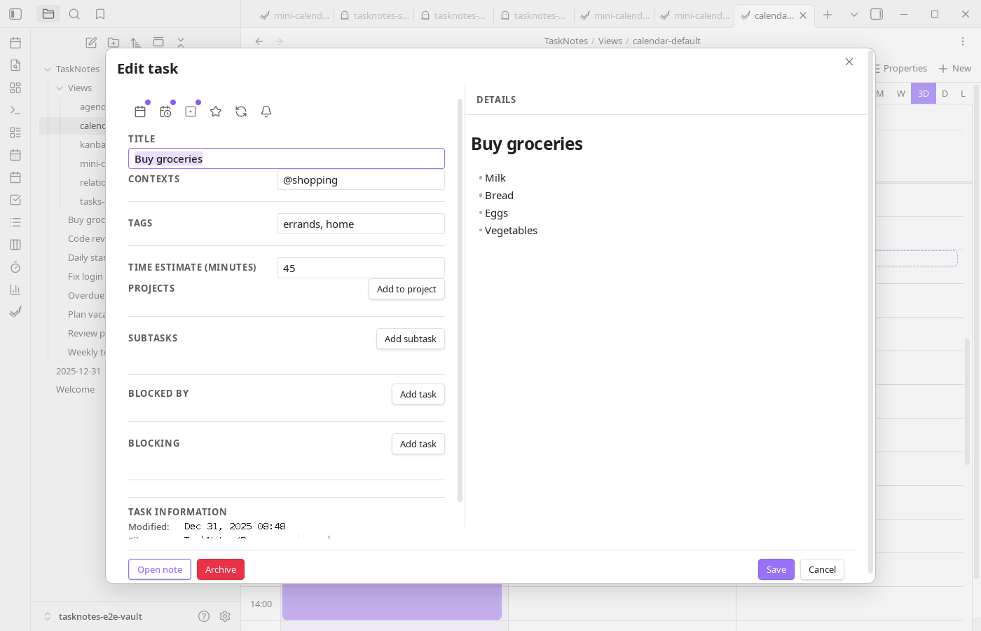 Task edit modal