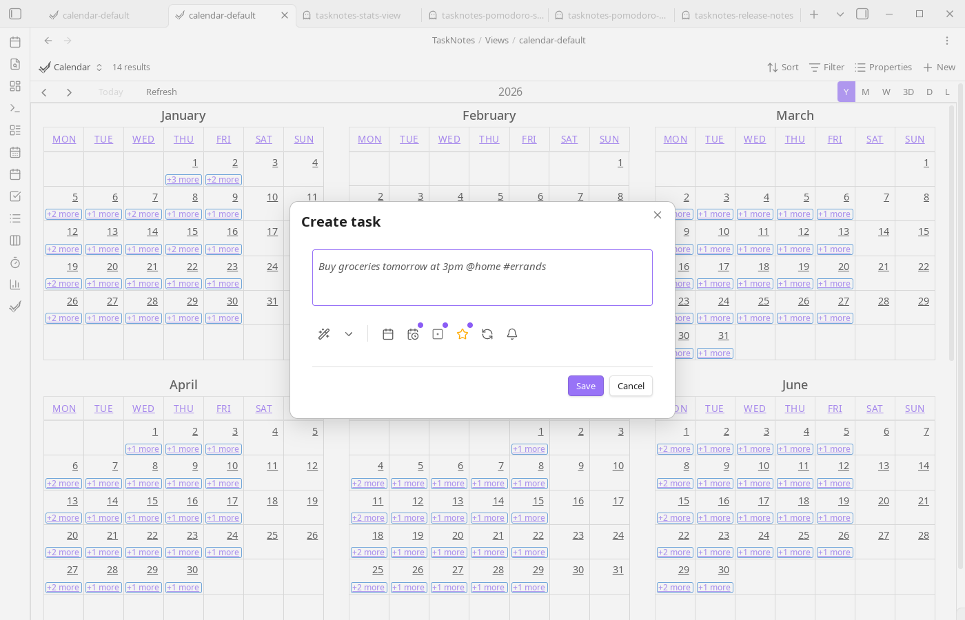 Task creation modal