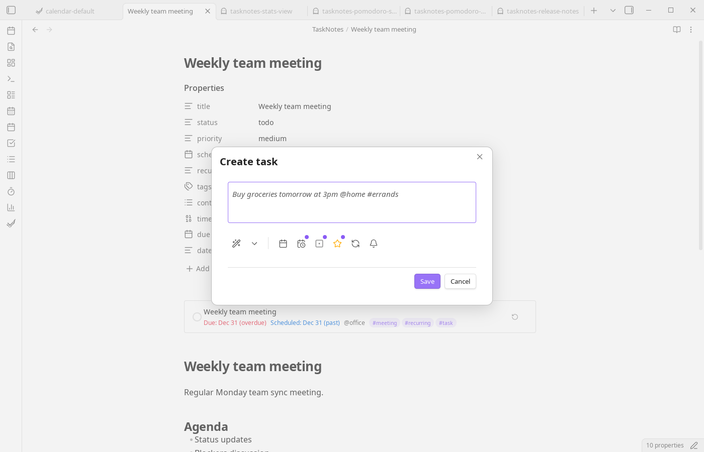 Create task modal