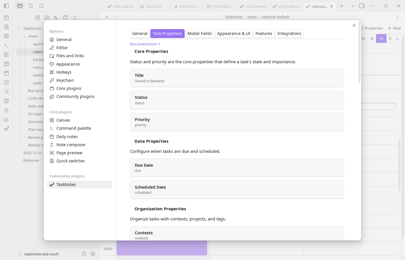 Task Properties Settings