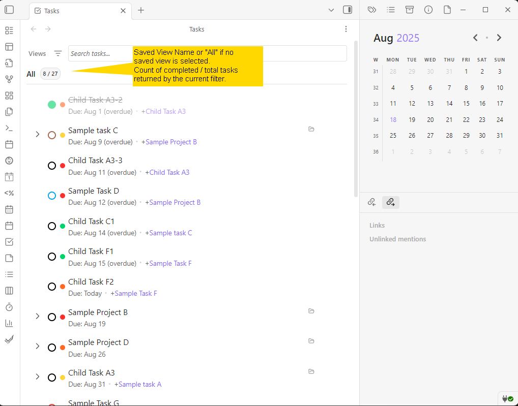 Saved view heading with count (no filter)