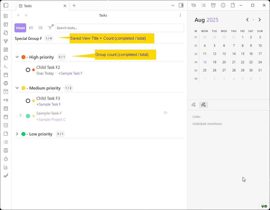 Saved view heading with count (with filter)